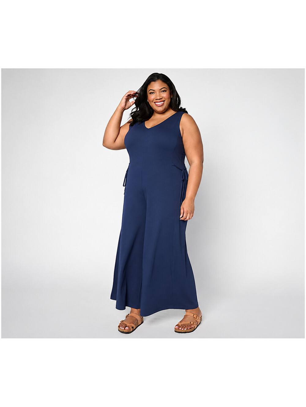 AnyBody Petite Cozy Knit Jersey All-Star Jumpsuit Navy, Petite X-Large